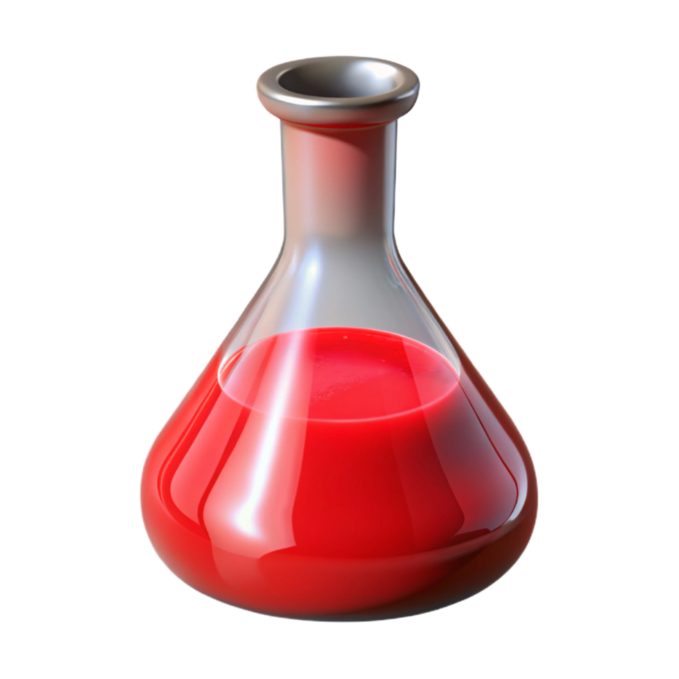 extraordinary minimalist Science Beaker with Red Liquid Cutout with Realistic Reflection genuine png