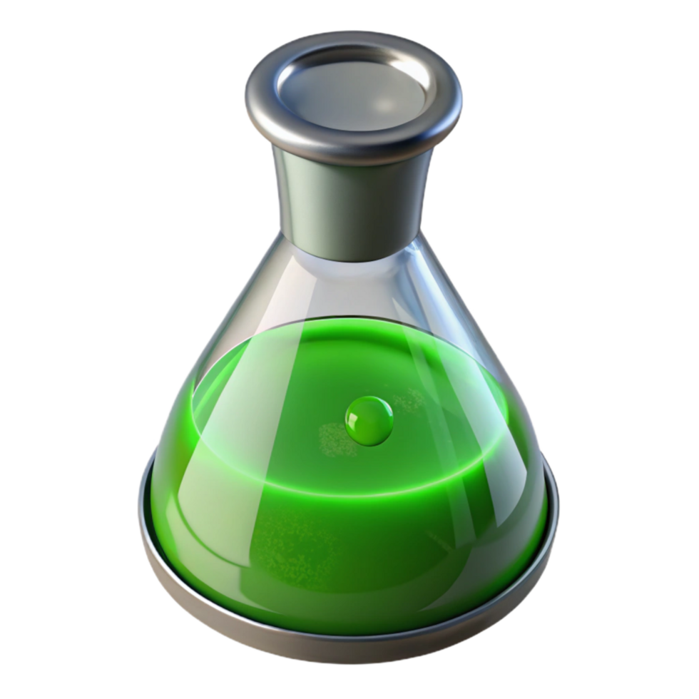 stunning traditional Science Beaker with Green Liquid Cutout with Realistic Reflection premium png