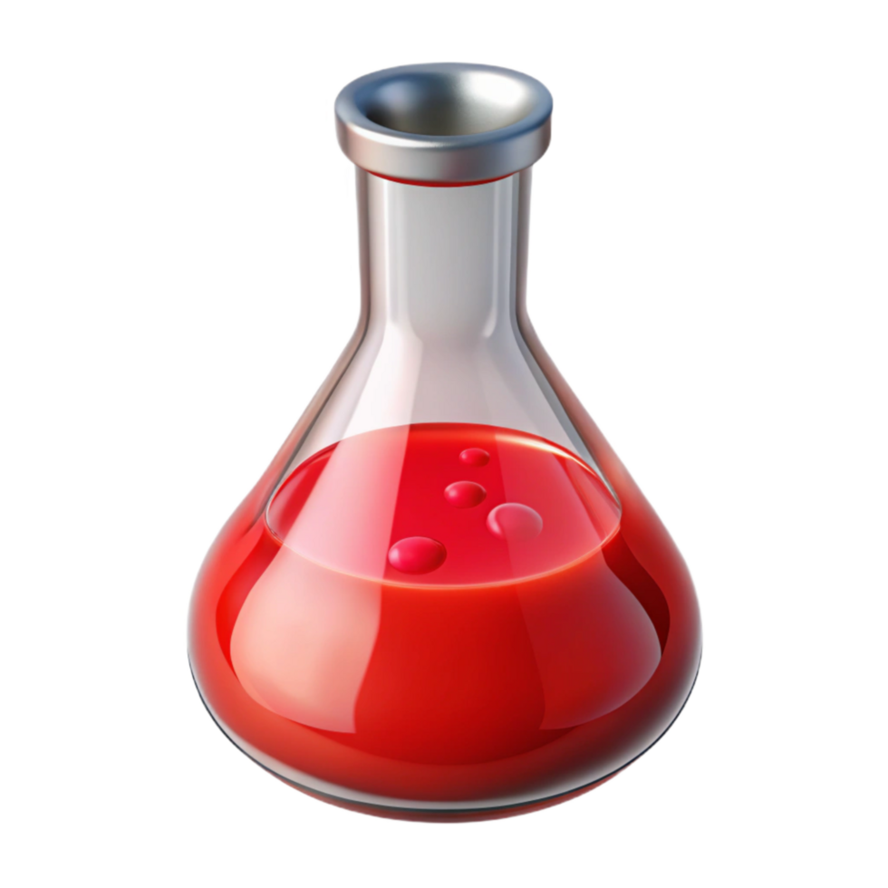 magnificent minimalist Science Beaker with Red Liquid Cutout with Realistic Reflection 4K png