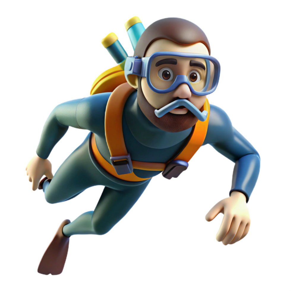 beautiful vintage Scuba Diver Underwater Side View Transparent Background detailed png