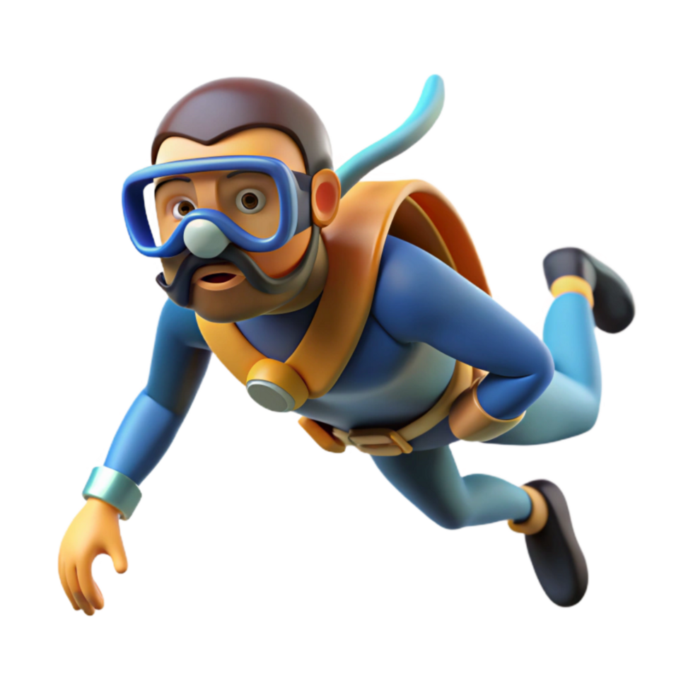 beautiful vintage Scuba Diver Underwater Side View Transparent Background premium png
