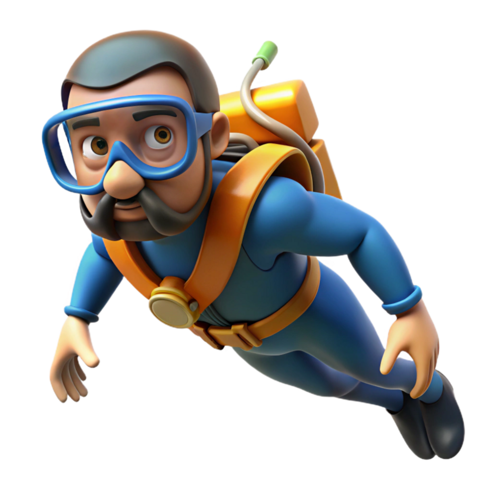 beautiful rustic Scuba Diver Underwater Side View Transparent Background authentic png