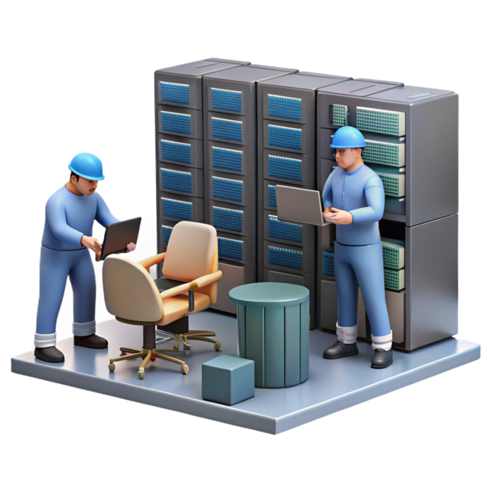 extraordinary abstract Server Room with Technicians Working Transparent Background genuine png