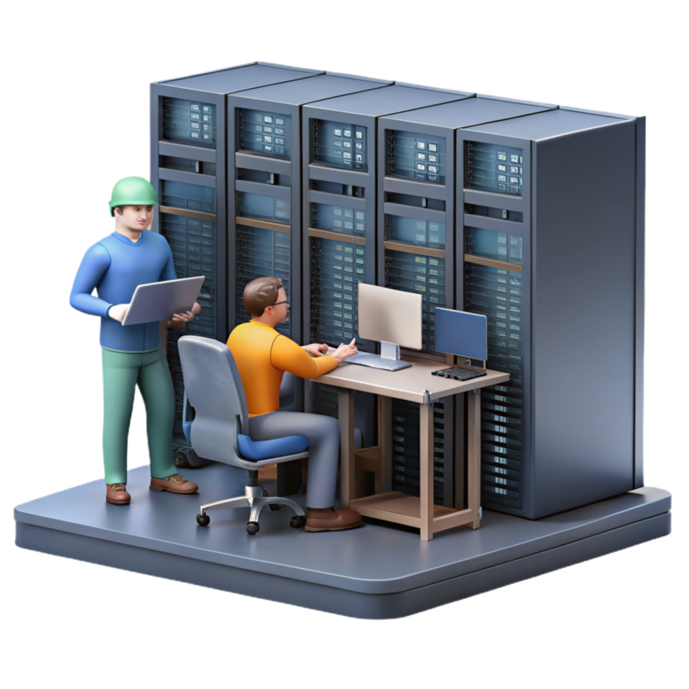 elegant contemporary Server Room with Technicians Working Transparent Background professional png