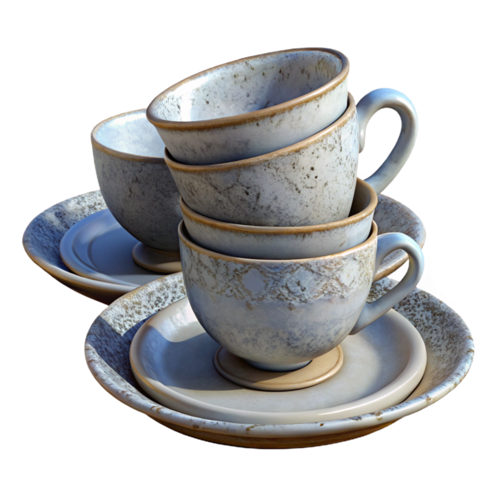 elegant minimalist Set of Teacups and Saucers Porcelain Transparent Background original png