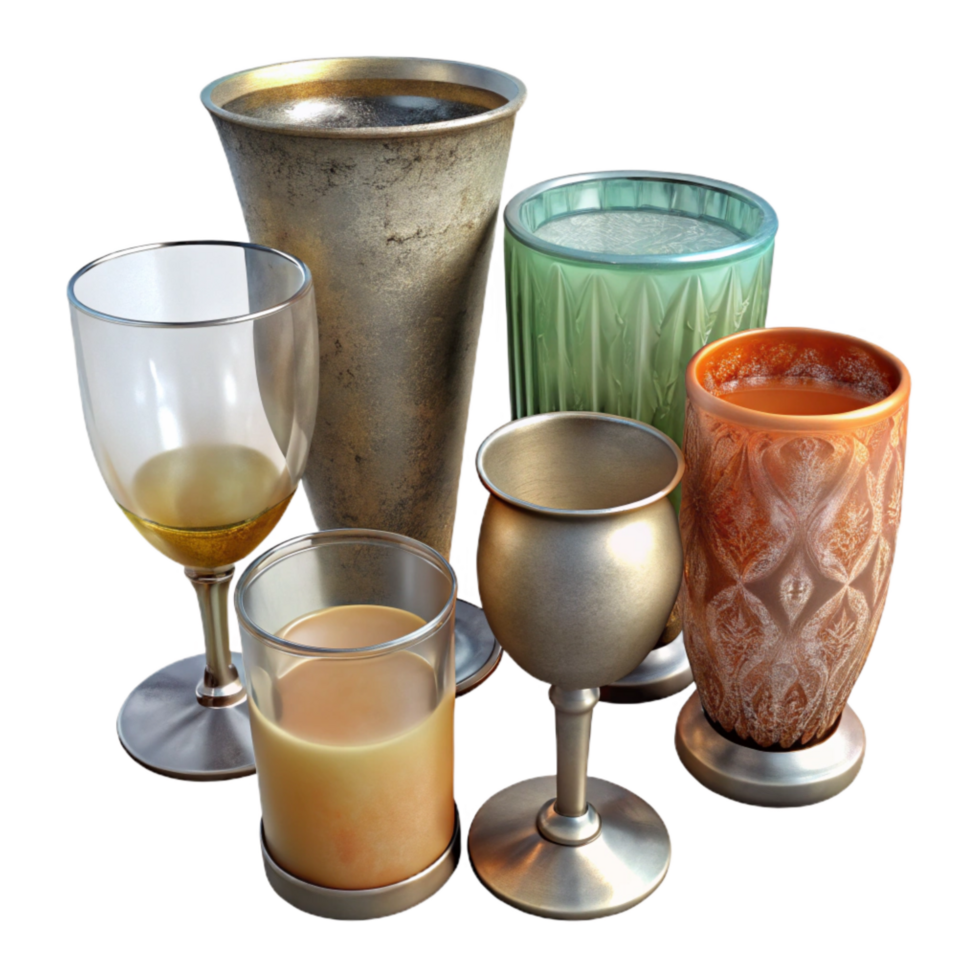 dramatic traditional Set of Drinking Glasses Assorted Styles Transparent Background premium png