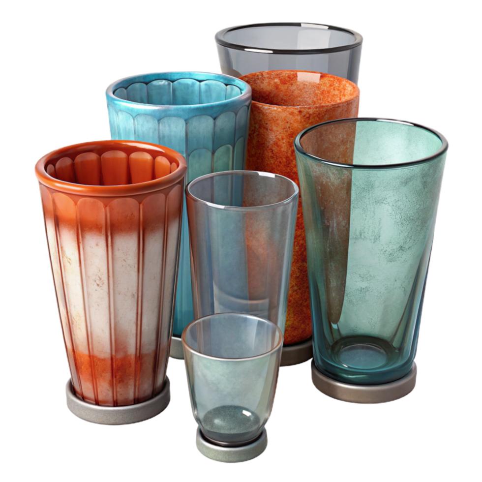 extraordinary creative Set of Drinking Glasses Assorted Styles Transparent Background detailed png