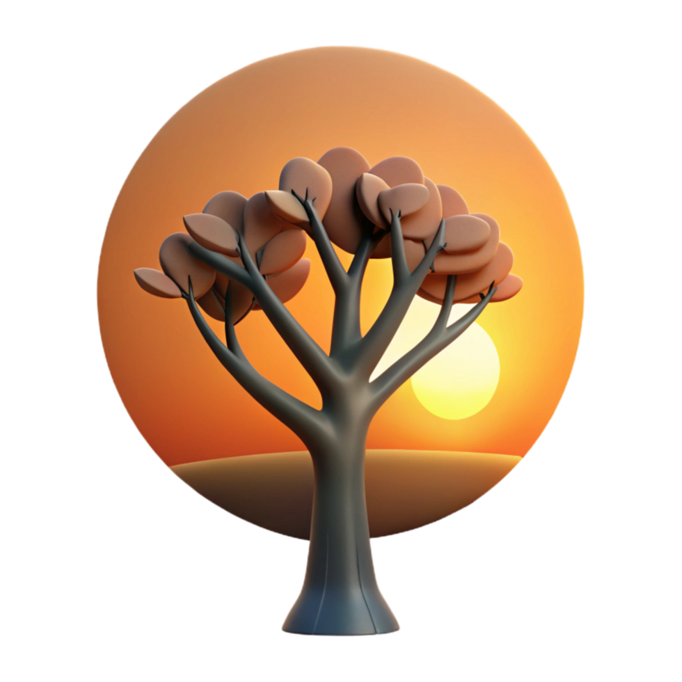 elegant artistic Silhouette of a Tree at Sunset Cutout high quality png