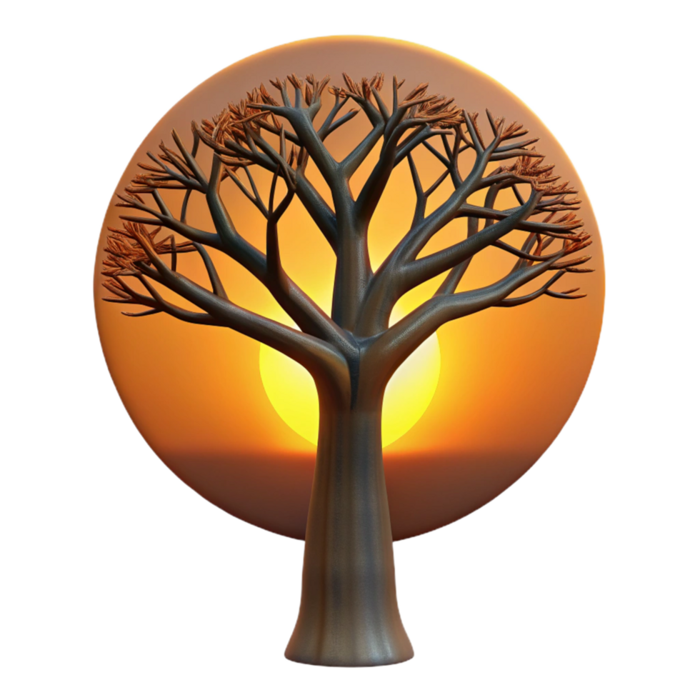serene vintage Silhouette of a Tree at Sunset Cutout detailed png