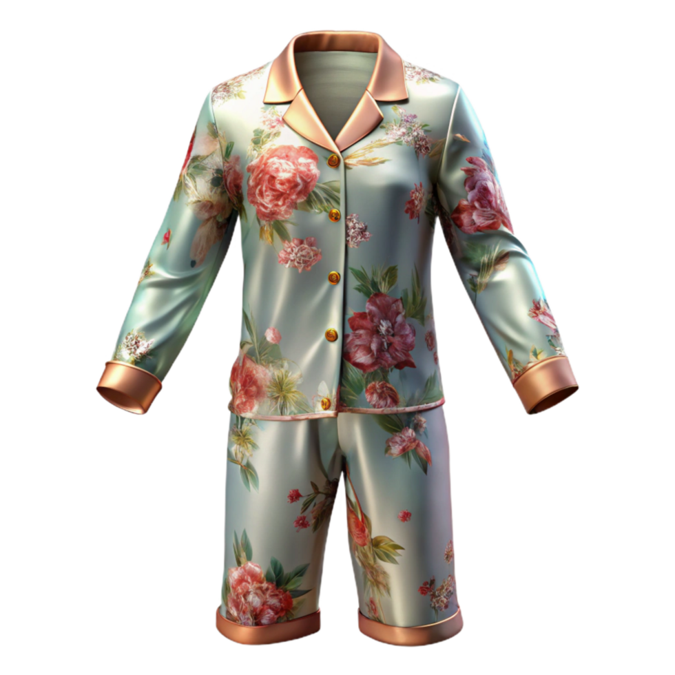 vibrant modern Silk Pajamas with Floral Print Transparent Background high quality png