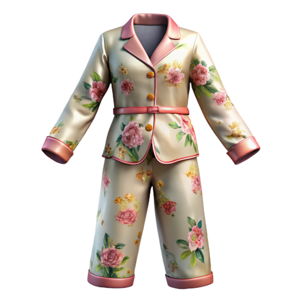 extraordinary vintage Silk Pajamas with Floral Print Transparent Background original png