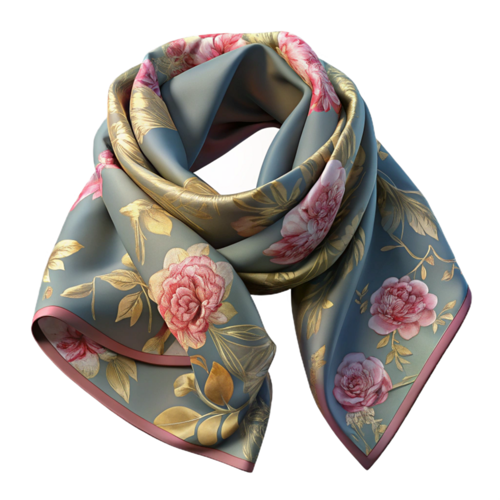 serene modern Silk Scarf with Floral Pattern Transparent Background exclusive png