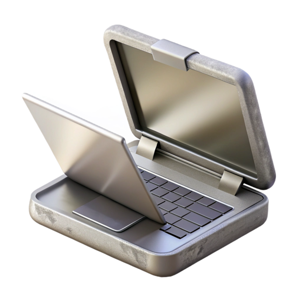 stunning classic Silver Laptop with Open Lid and Code on Screen high quality png