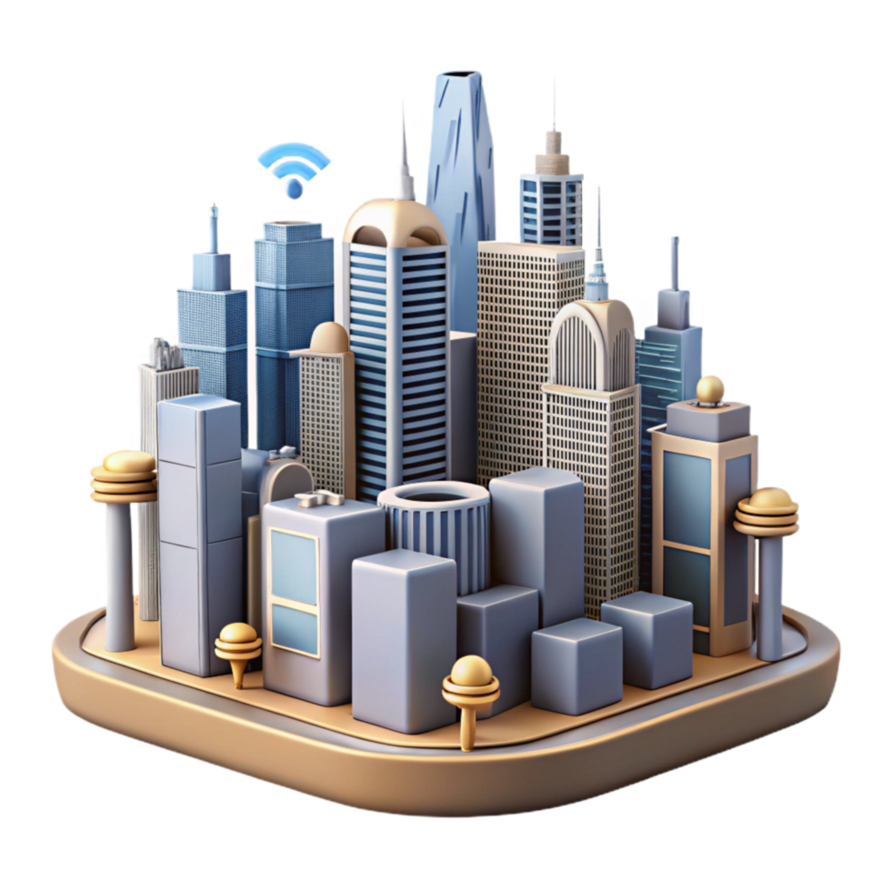 serene abstract Smart City Skyline with Connected Devices Isolated Element authentic png