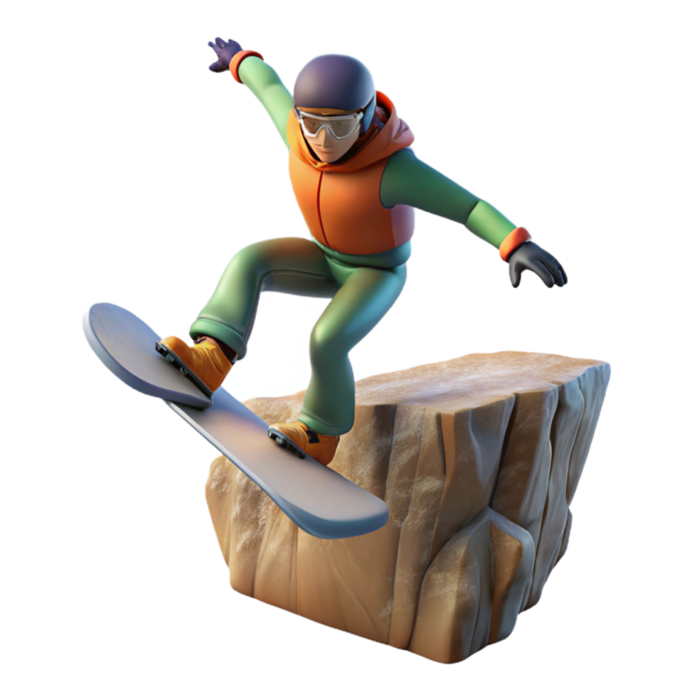 elegant abstract Snowboarder Jumping Cliff Side Angle Transparent Background high resolution png