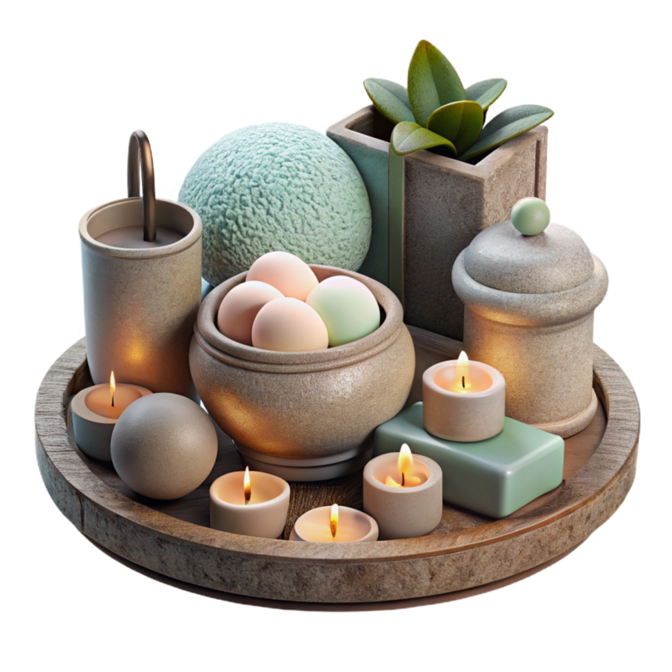 stunning traditional Spa Kit with Bath Bombs and Candles Transparent Background authentic png