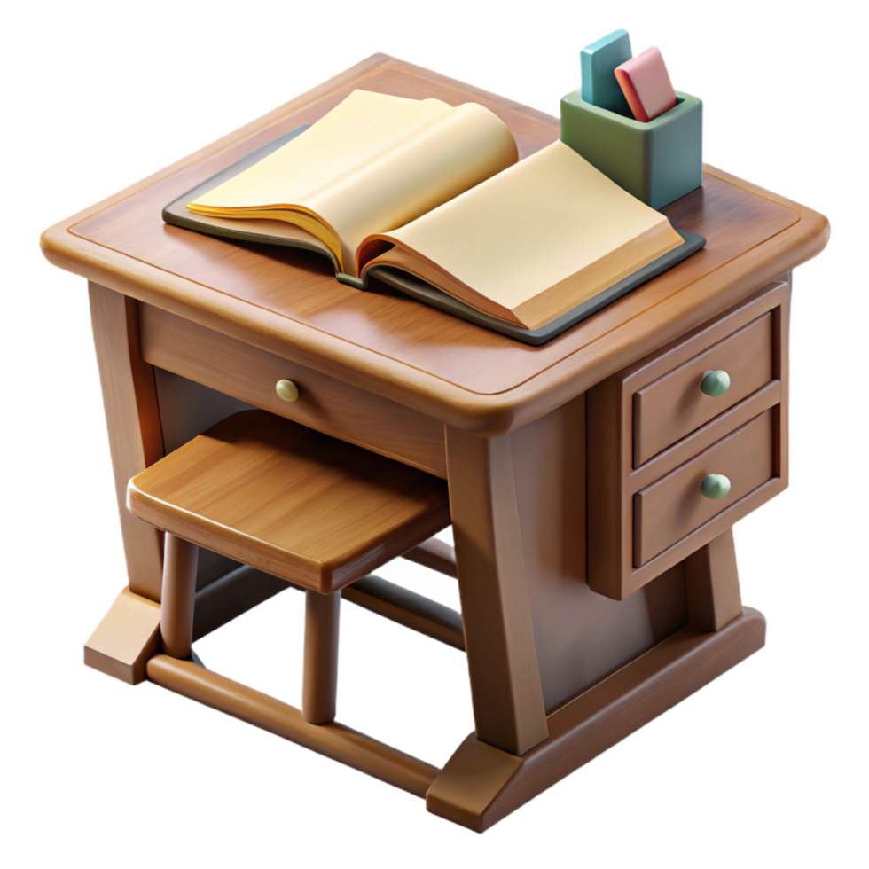 beautiful creative Student Desk with Open Book Transparent Background authentic png