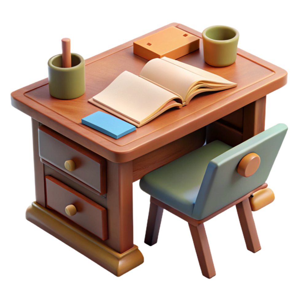 serene creative Student Desk with Open Book Transparent Background professional png