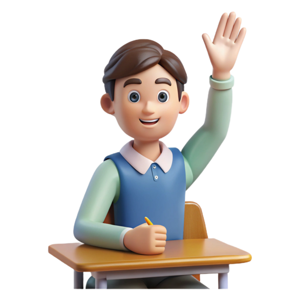 stunning vintage Student Raising Hand in Class Front View Transparent 4K png