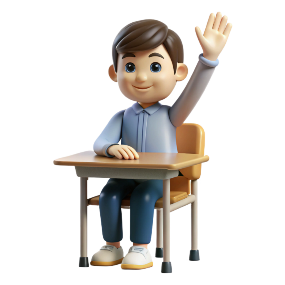 dramatic modern Student Raising Hand in Class Front View Transparent high resolution png