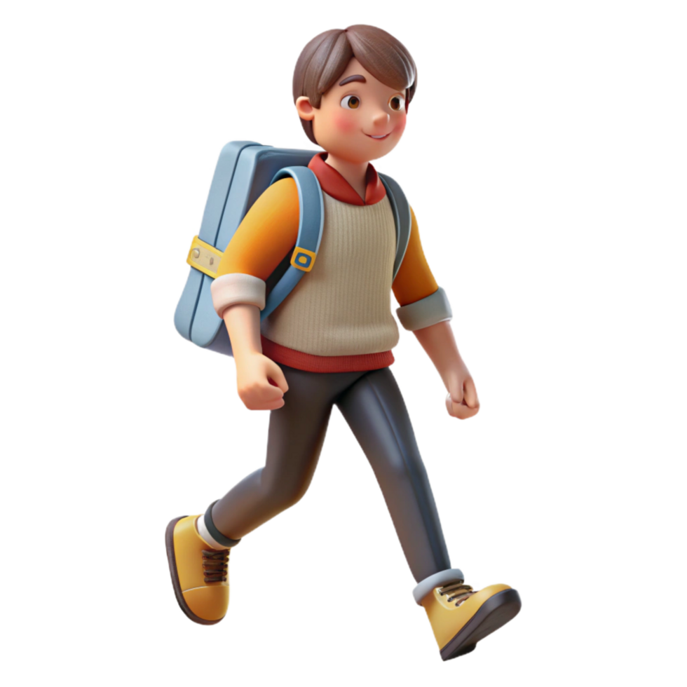 extraordinary artistic Student with Backpack Walking Front View Cutout premium png