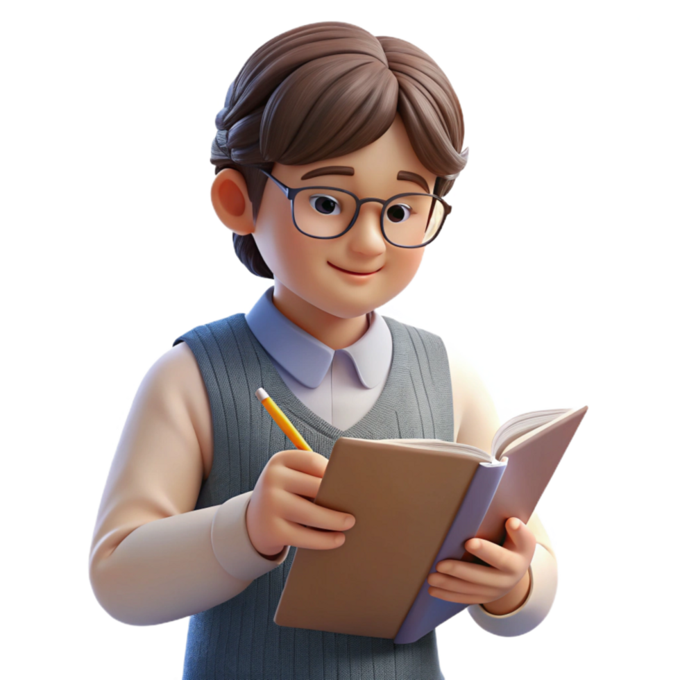magnificent classic Student Writing in Notebook Front View Transparent detailed png