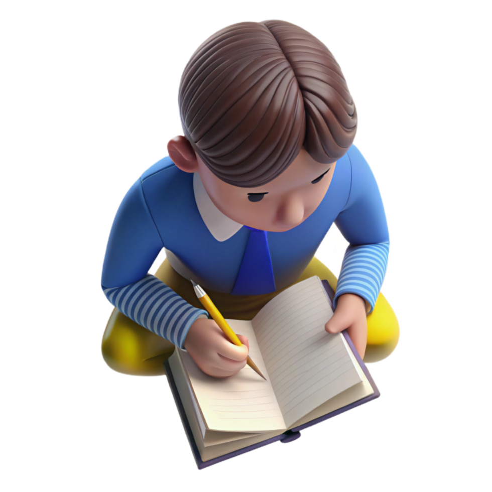 dramatic artistic Student Writing in Notebook Top View Transparent Background original png