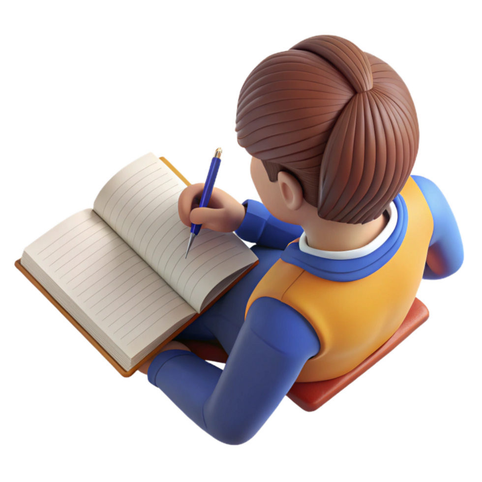 serene artistic Student Writing in Notebook Top View Transparent Background premium png