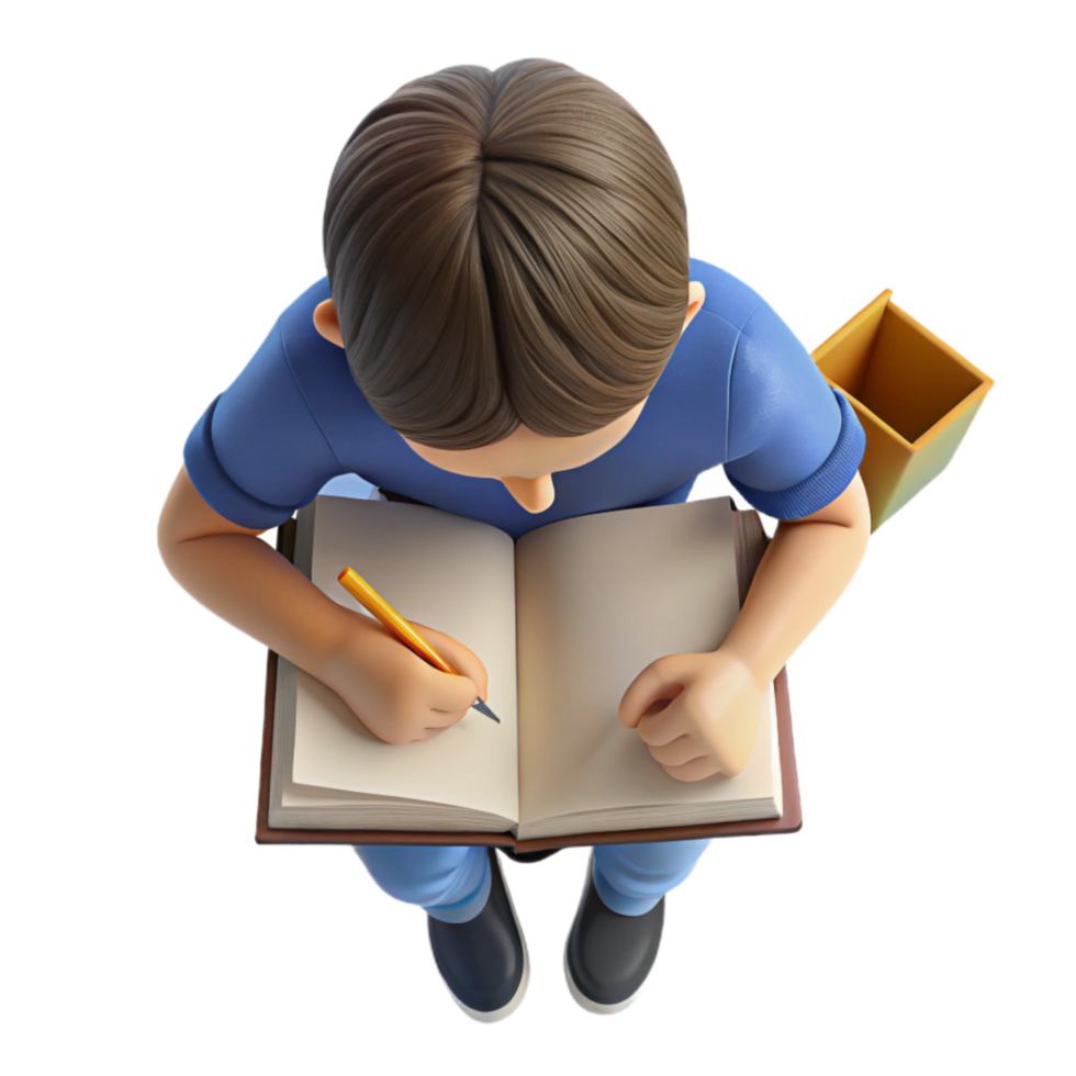 wonderful contemporary Student Writing in Notebook Top View Transparent Background 4K png