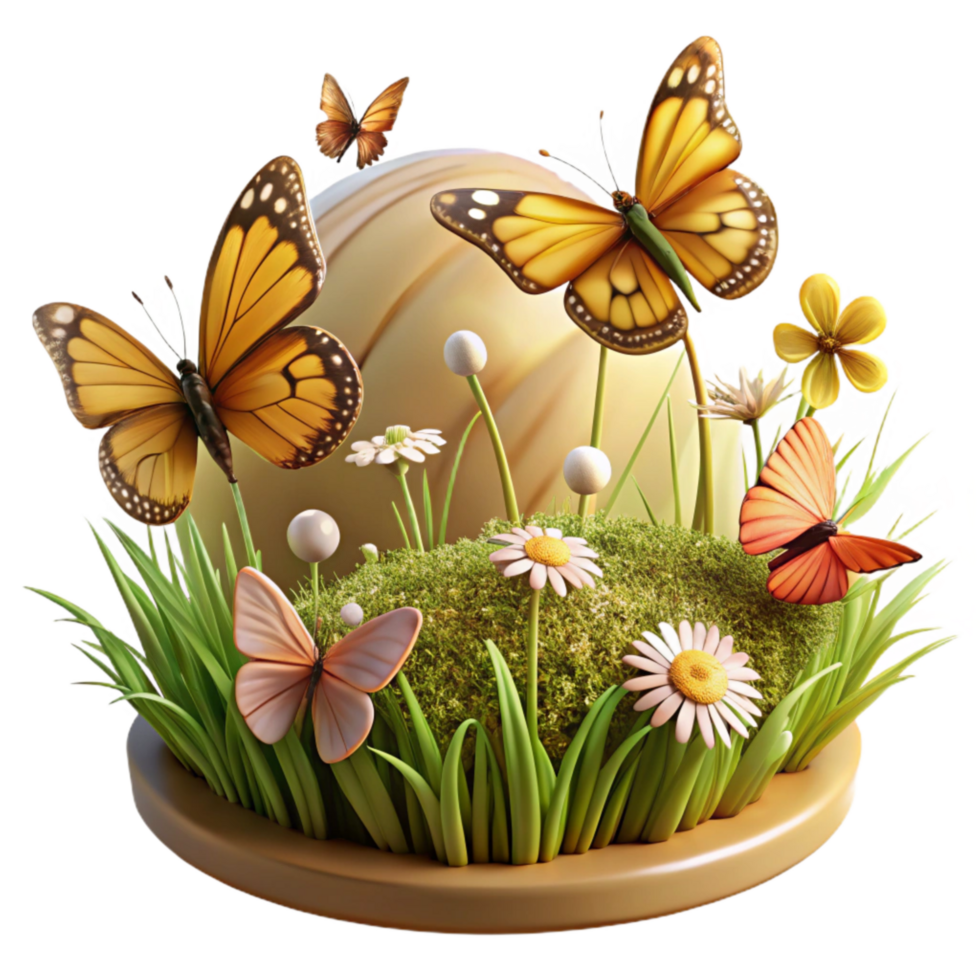 vibrant minimalist Summer Meadow with Butterflies Transparent Background 4K png