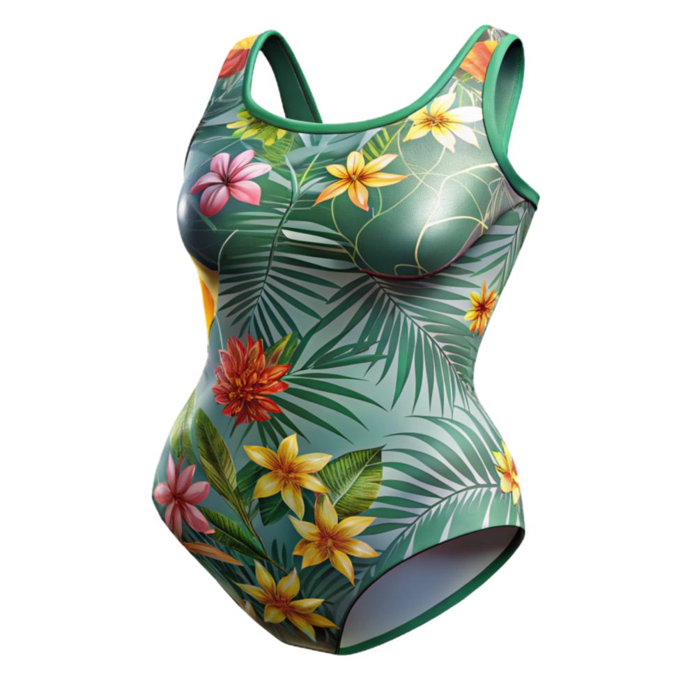dramatic traditional Swimsuit with Tropical Print Transparent Background premium png