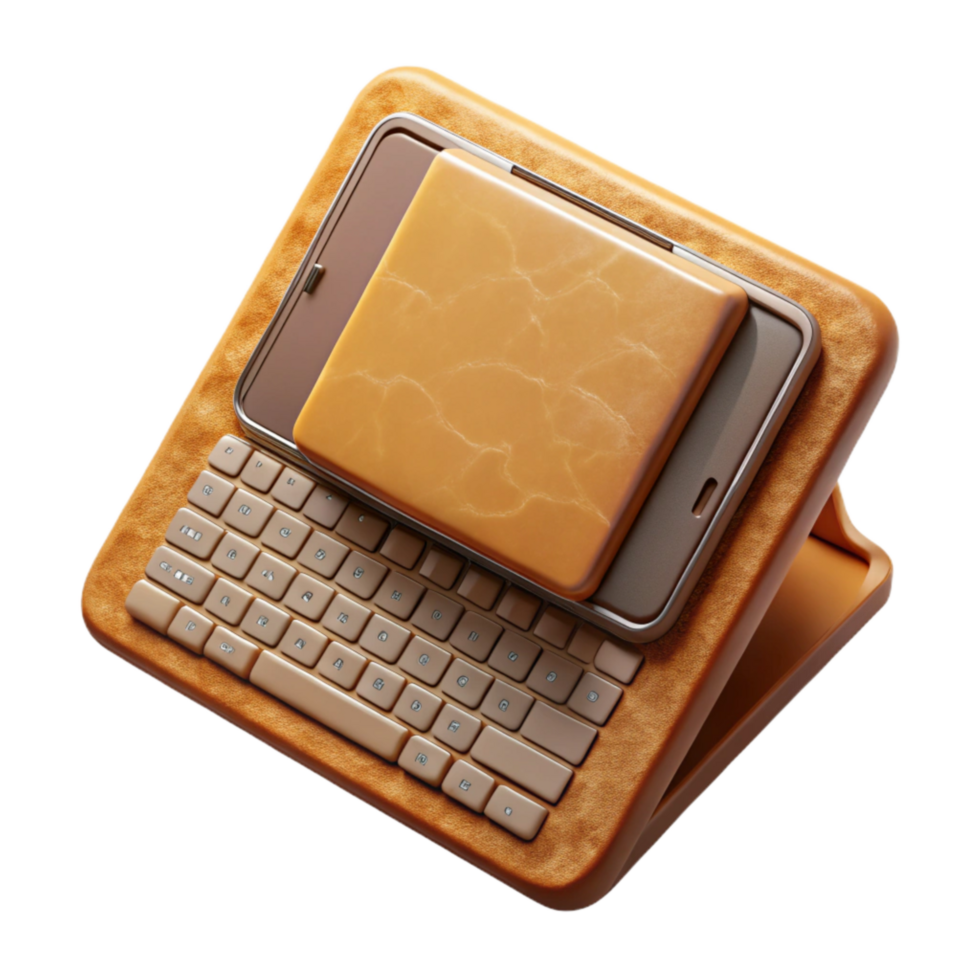 extraordinary rustic Tablet with Keyboard Case Top View on Transparent Background high resolution png