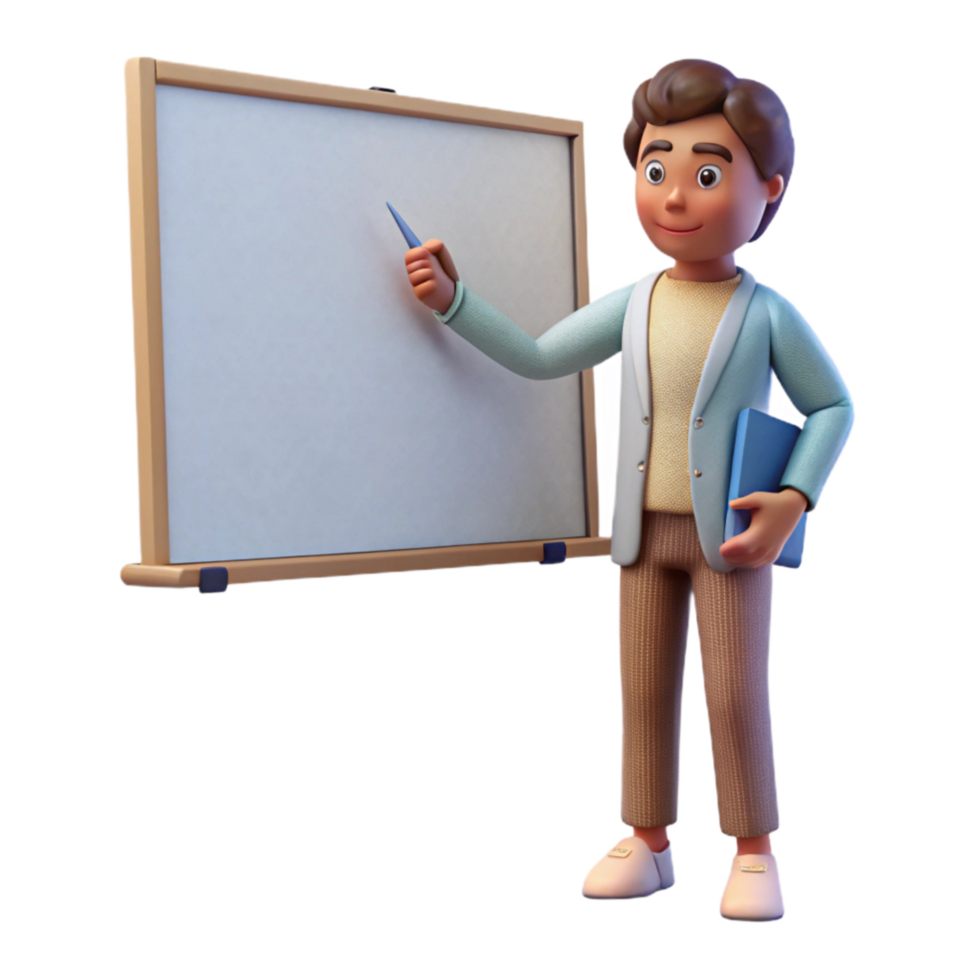 vibrant classic Teacher Explaining on Whiteboard Side View Isolated Element 4K png