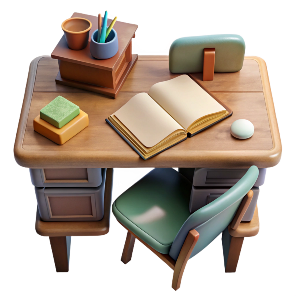 beautiful creative Teacher's Desk with Books and Papers Top View Cutout high resolution png