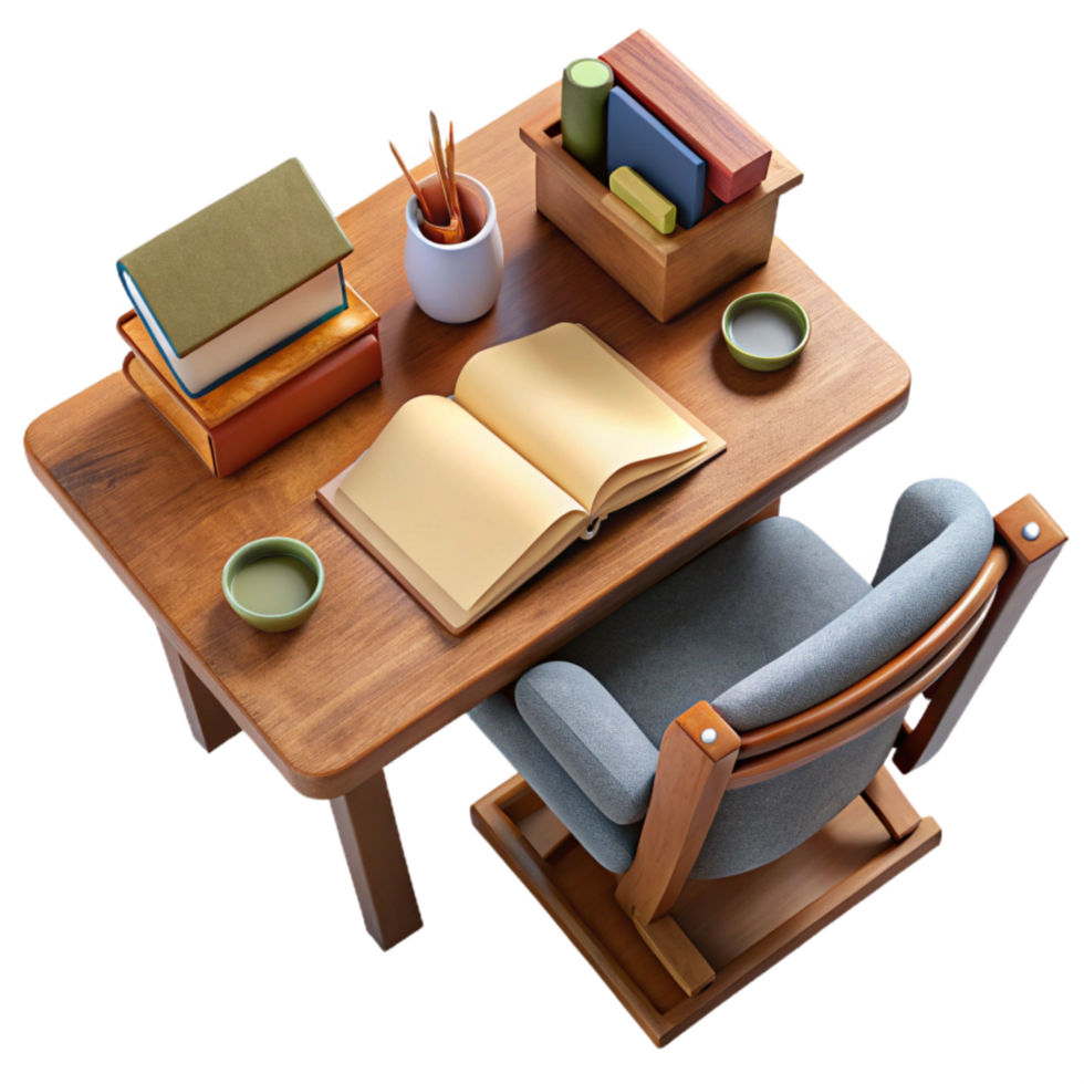 dramatic creative Teacher's Desk with Books and Papers Top View Cutout original png
