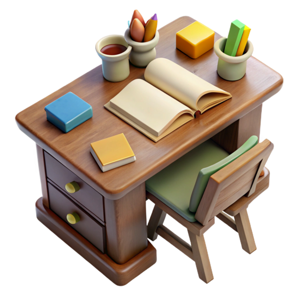 impressive classic Teacher's Desk with Books and Papers Top View Cutout premium png