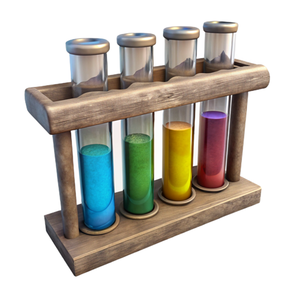 impressive artistic Test Tube Rack with Colorful Liquids Isolated genuine png