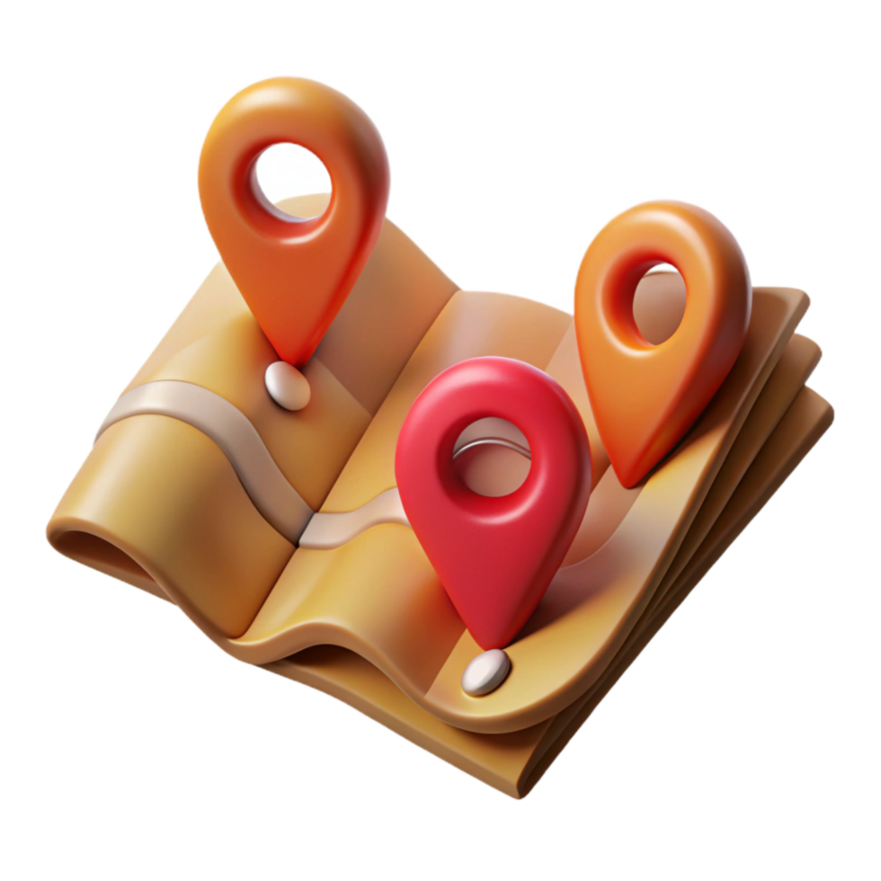 serene rustic Tourist Map with Pins Isolated Transparent Background genuine png