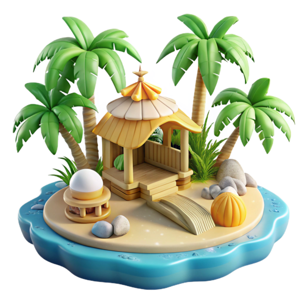 beautiful minimalist Tropical Island Paradise Transparent Background 4K png