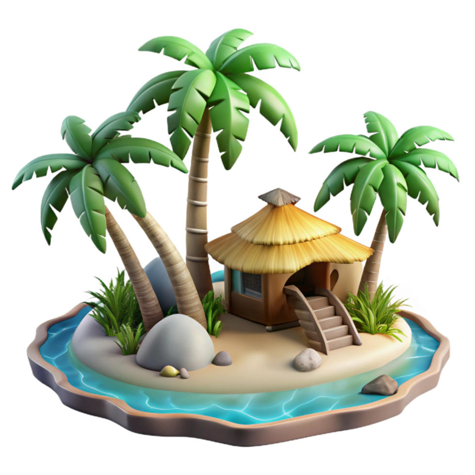 serene creative Tropical Island Paradise Transparent Background detailed png