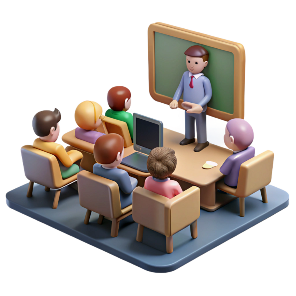elegant rustic Virtual Classroom with Students and Teacher Isolated Element high resolution png