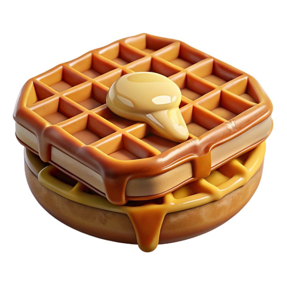 impressive contemporary Waffle Isolated with Syrup and Butter premium png
