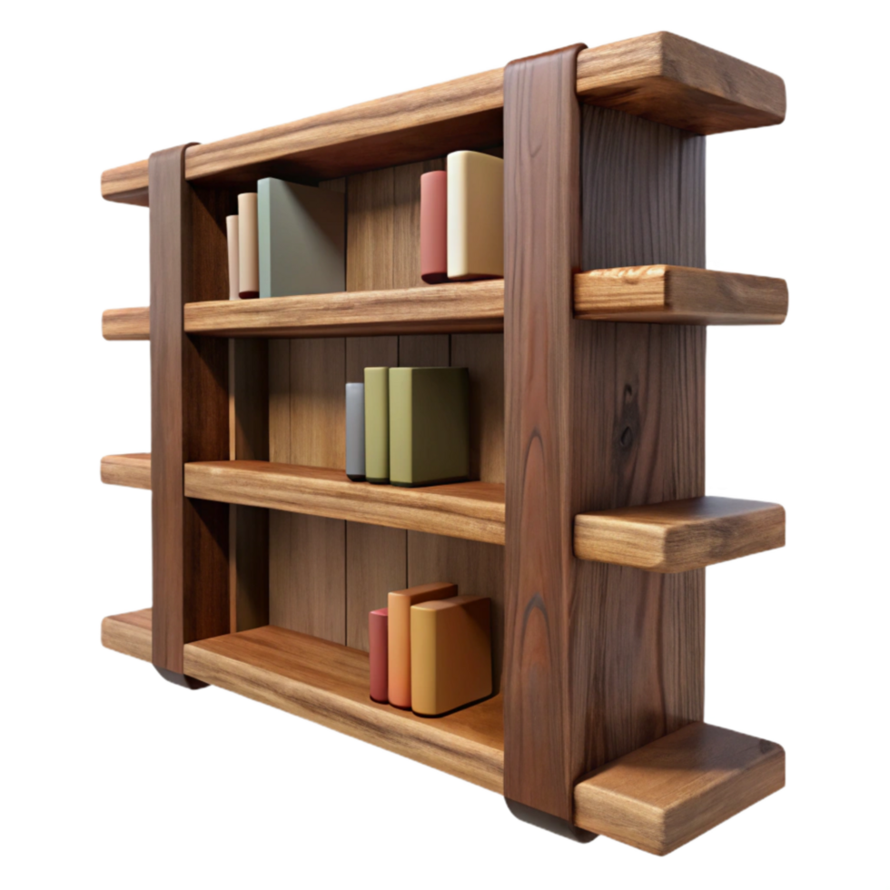 stunning classic Wall Mounted Bookshelf Wooden Design Transparent Background professional png