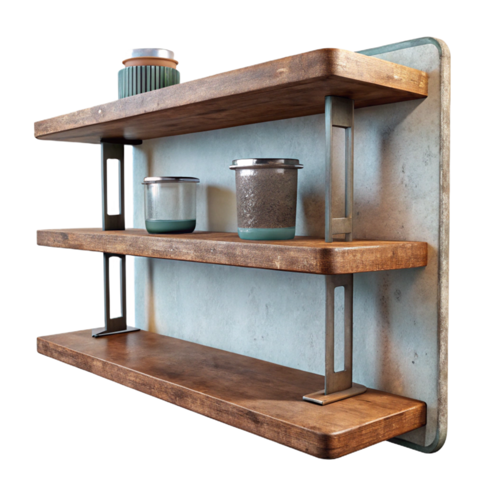 serene contemporary Wall Mounted Shelves Metal and Wood Transparent Background high resolution png