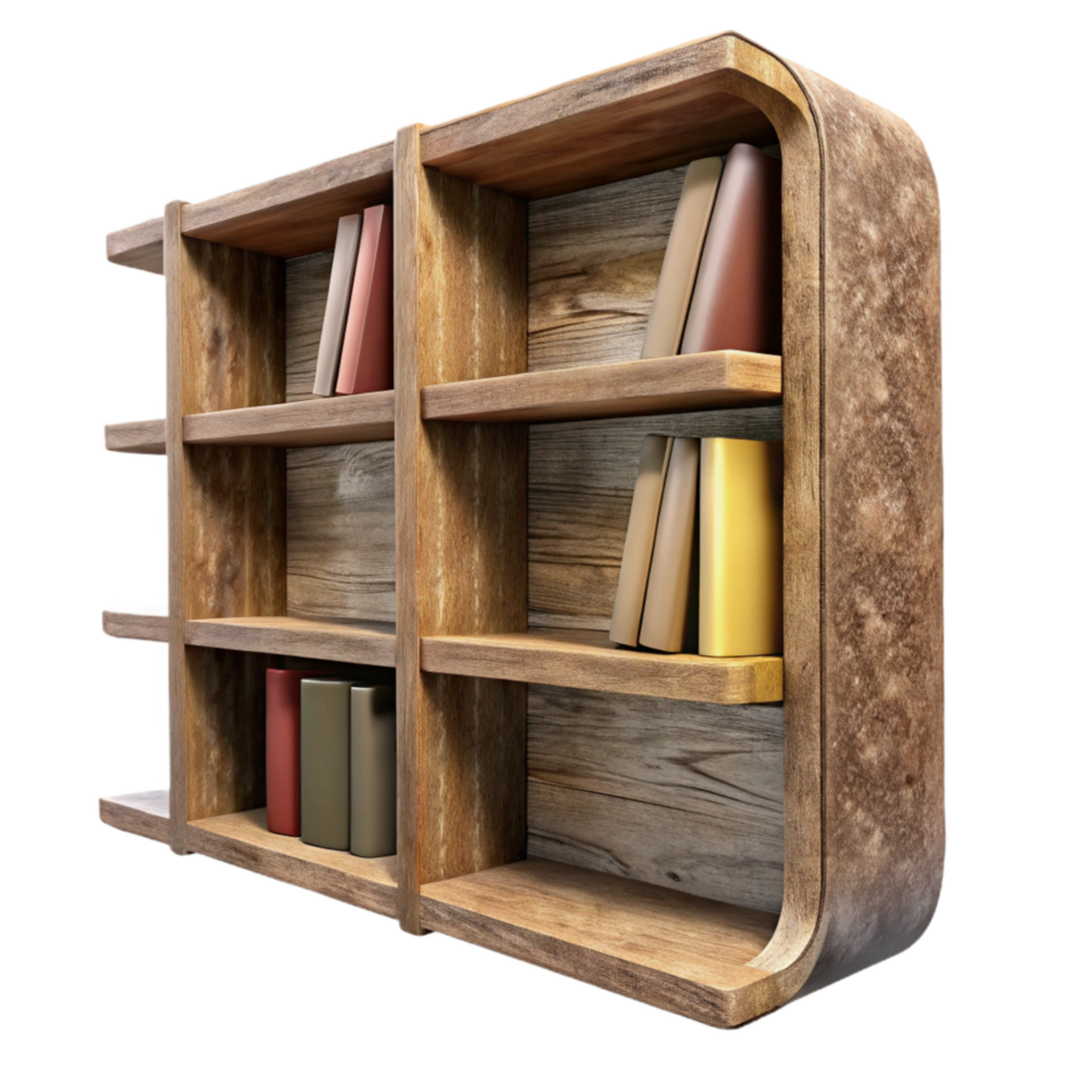 vibrant abstract Wall Mounted Bookshelf Wooden Design Transparent Background high resolution png