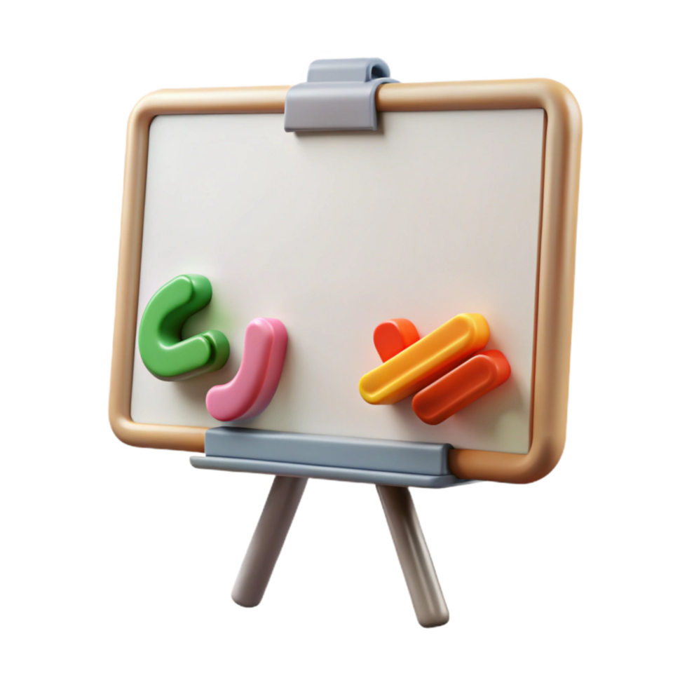 elegant modern Whiteboard with Magnetic Letters Isolated on Transparent Background high resolution png