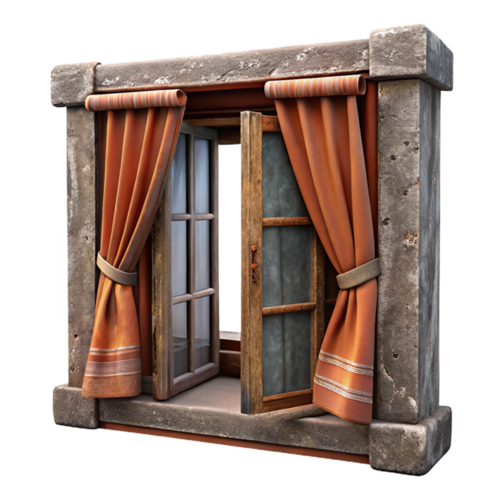 vibrant creative Window with Curtains Open Isolated 4K png