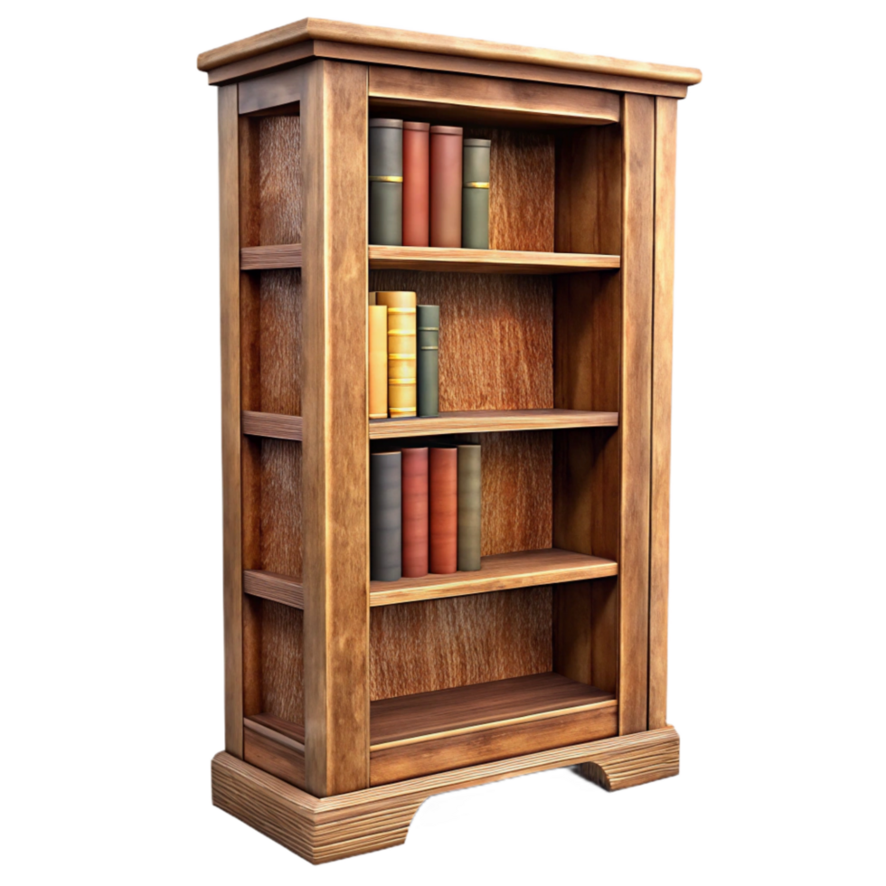 wonderful rustic Wooden Bookcase Tall Shelves Transparent Background premium png