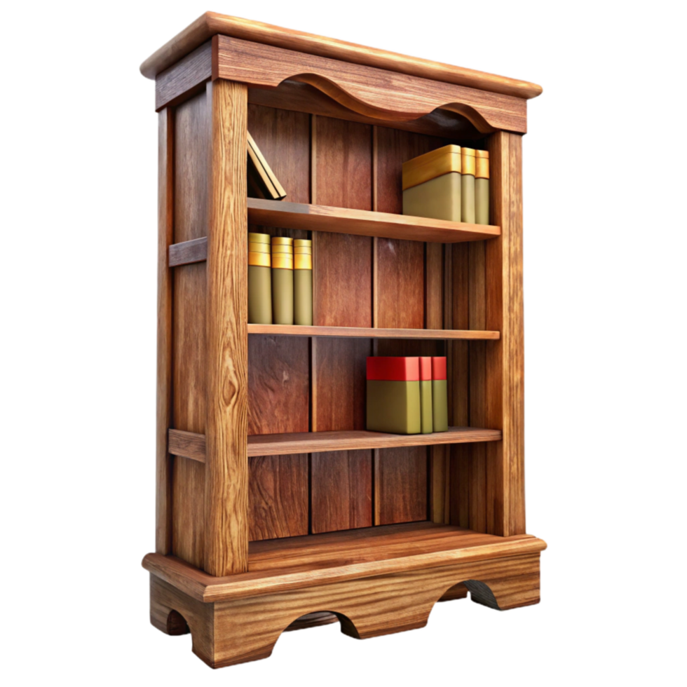 vibrant minimalist Wooden Bookcase Tall Shelves Transparent Background original png