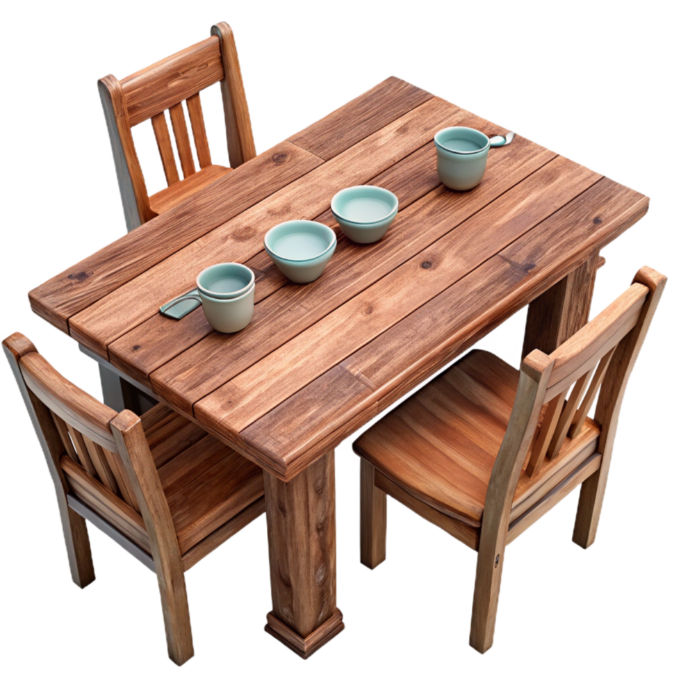 vibrant creative Wooden Dining Table Set Top View Transparent Background genuine png